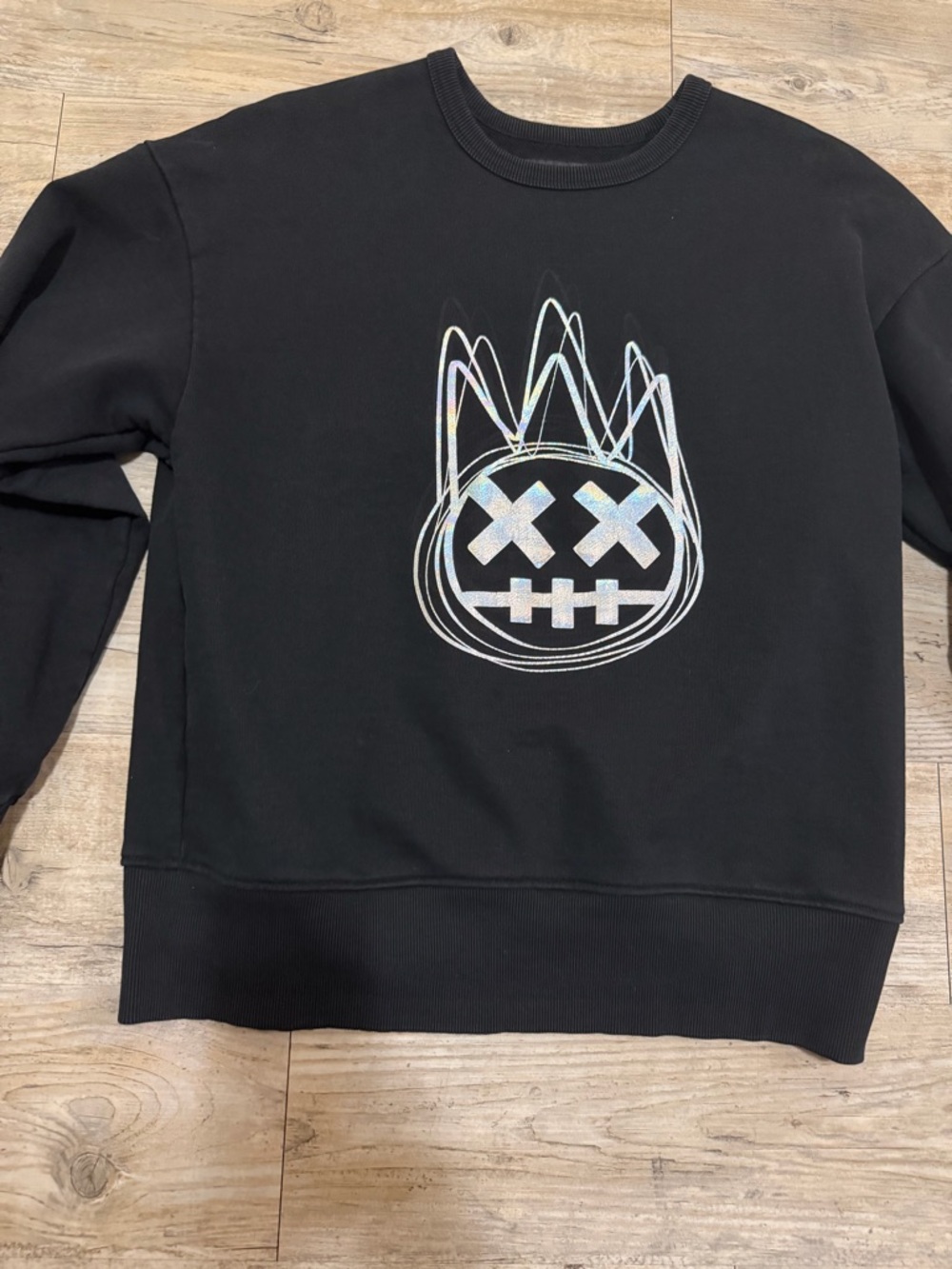 Cult of Individuality Black Crewneck with Iridescent Skull Graphic